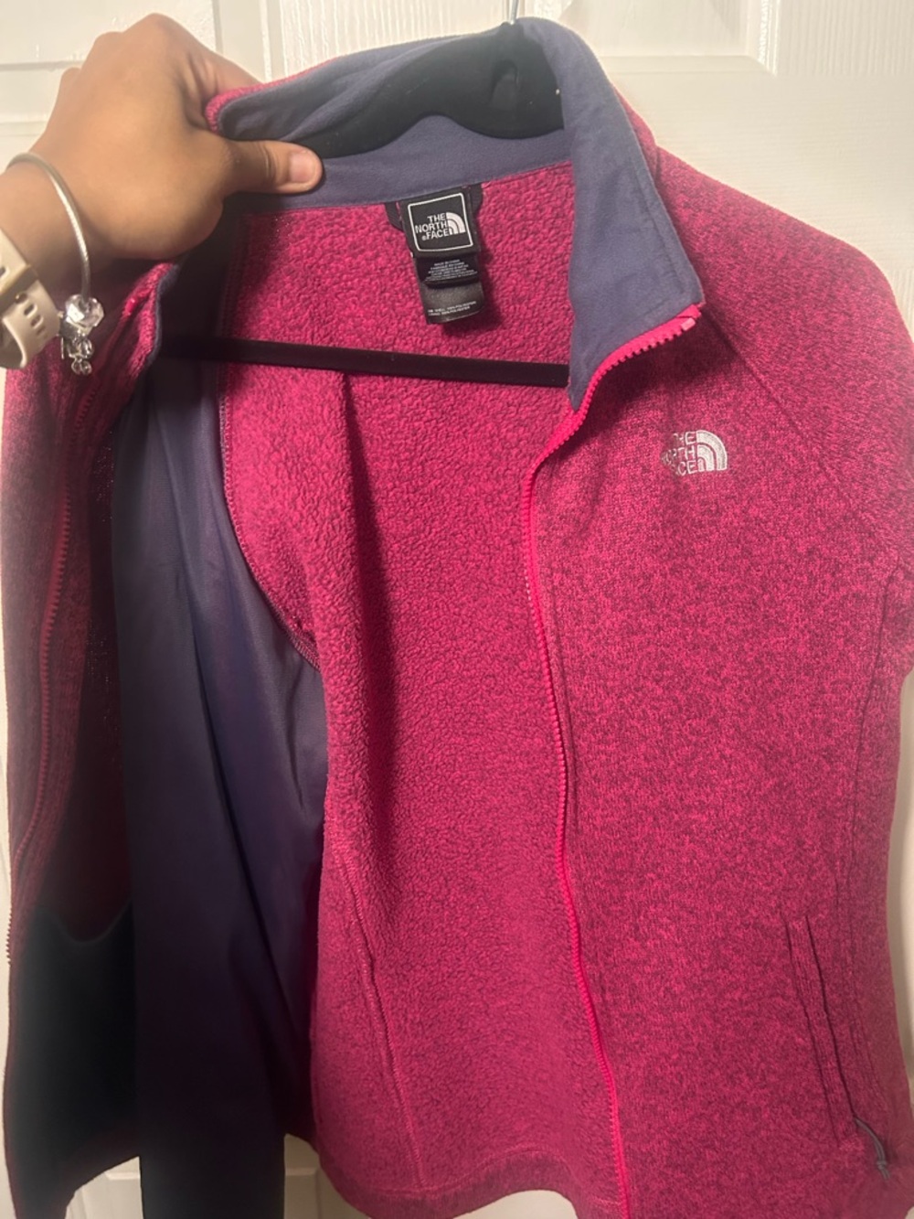 The North Face Women's Pink Teddy Fleece Jacket with Contrast Trim